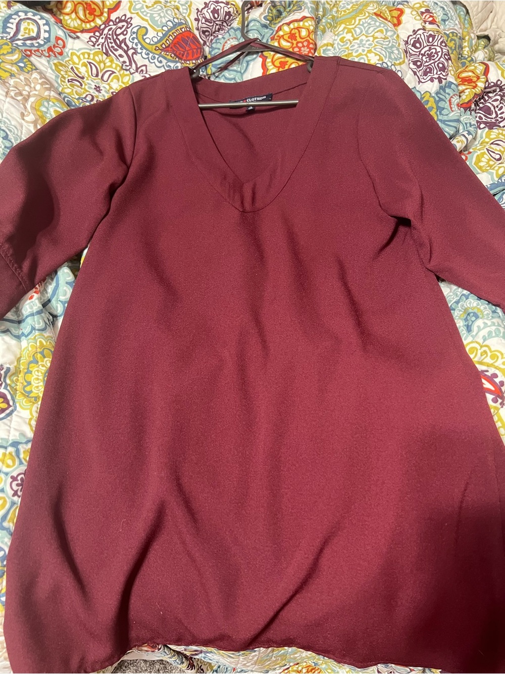 one clothing V‑neck Long Sleeve Dress or Tunic in Burgundy